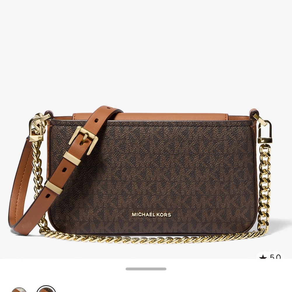 Michael Kors Bryant Small Convertible Dark Brown/Tan Monogram Crossbody Bag